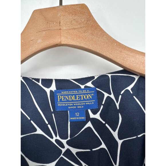 Pendleton Womens Navy Geometric Print Open Front Blazer Jacket Size 12 Silk - Picture 2 of 5